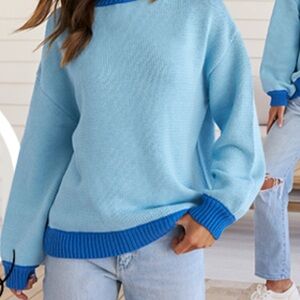 ZESICA‎ Sweater Women's Casual Long Sleeve Crew Neck knit pullover Large Blue